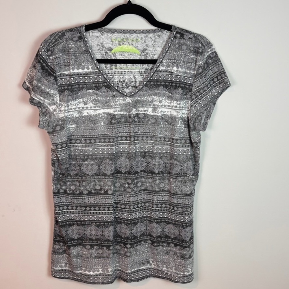 Earth Yoga Womens Black Floral Semi-Sheer Lightweight Top XL Organic Sustaniable